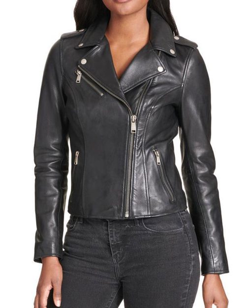 Asymmetrical Biker Leather Jacket For Women
