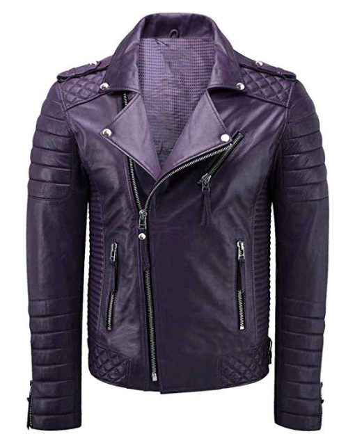 Vintage Biker Men's Motorcycle Quality Purple Leather Jacket