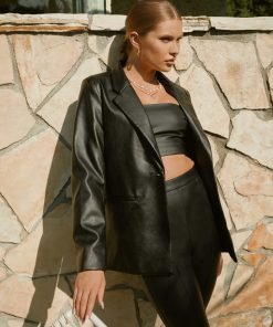 Faux Black Leather Blazer