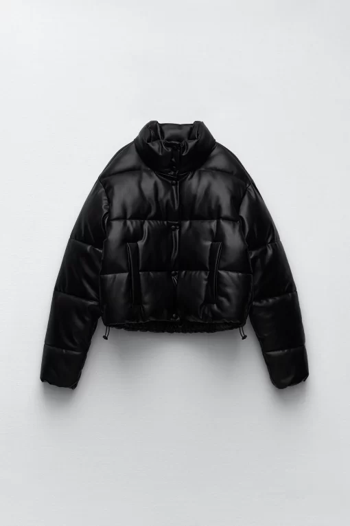 Faux Leather Black Puffer Jacket