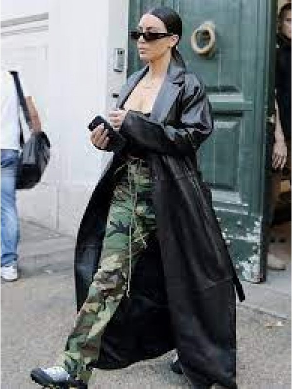 Kim Kardashian Leather Trench Coat