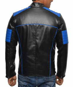 Men's Fjm553 Blue Design Motorcycle Black Leather Jacket