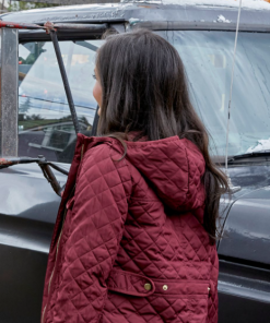 you, me & the christmas trees danica mckellar red quilted jacket