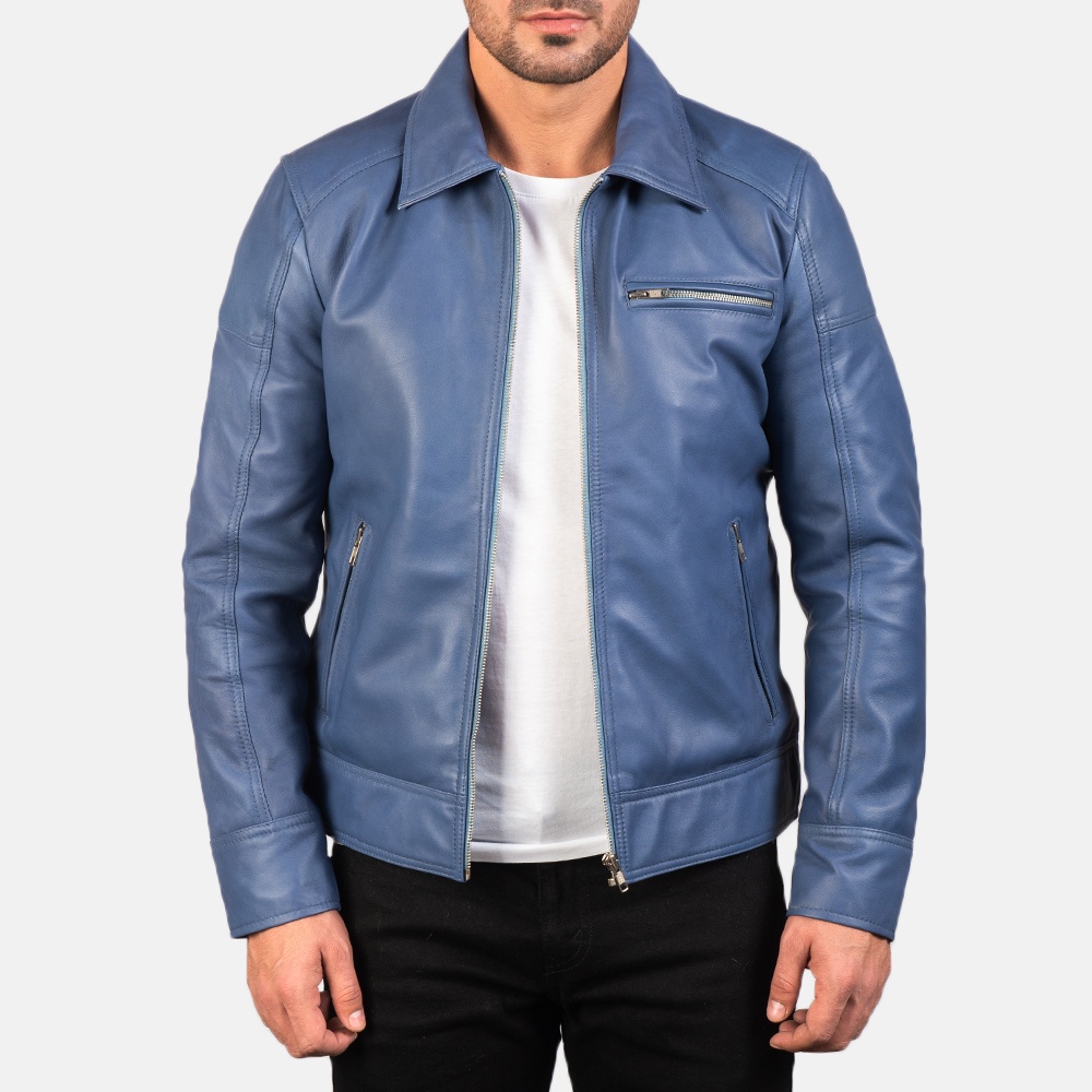 Mens Blue Biker Leather Jacket | Universal Jacket
