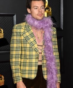 Harry Styles Grammys Yellow Plaid Checkered Blazer