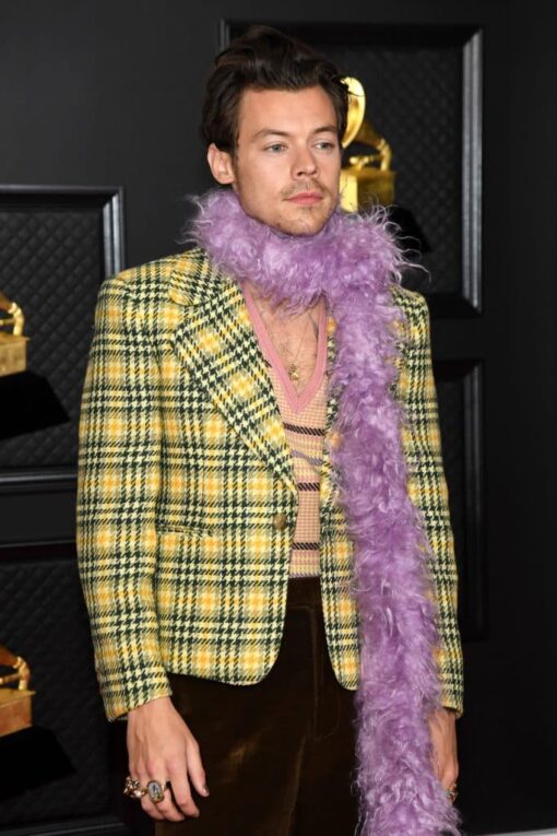 Harry Styles Grammys Yellow Plaid Checkered Blazer