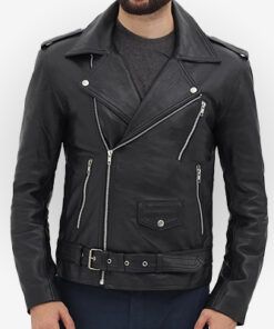 Mens Black Aviator Style Motorcycle Rider Leather Jacket
