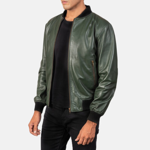 Mens Green Bomber Leather Jacket | Universal Jacket