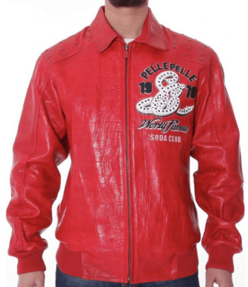 Pelle Pelle Soda Club Red Embroidered Leather Jacket