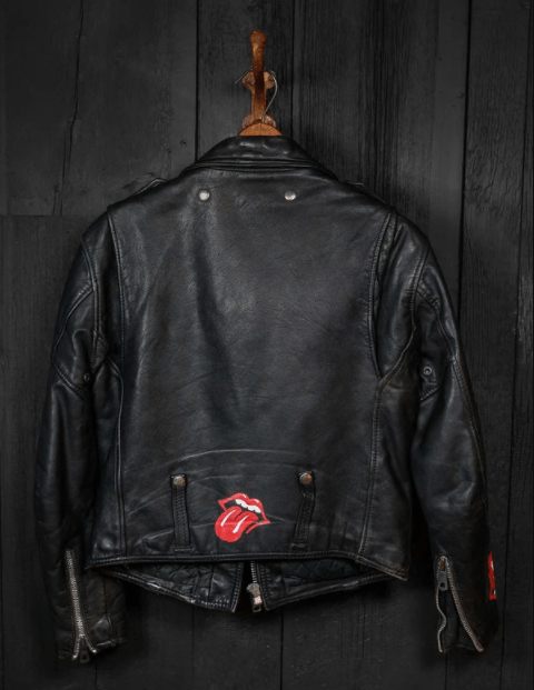 rolling stones tongue black leather jacket