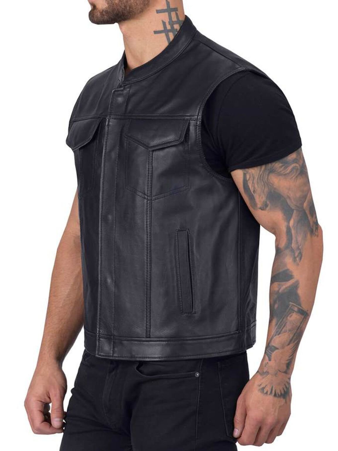 Dapper Black Biker Leather Vest | Universal Jacket