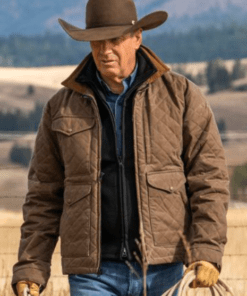 Yellowstone Season 4 Kevin Costner Brown Quilted Jacket