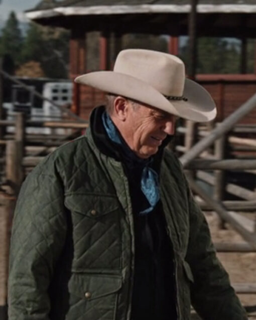 kevin costner yellowstone season 4 john dutton green quilted jacket