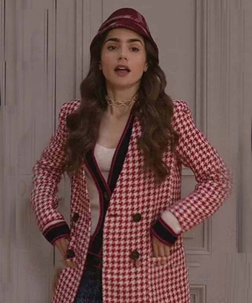Emily in Paris LiLy Collins Houndstooth Coat