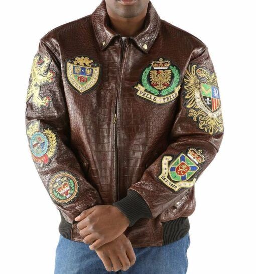 Black and Brown Coat of Arms Pelle Pelle Leather Jacket