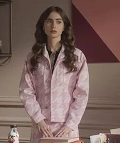 Emily Cooper Emily In Paris Pink Houndstooth Jacket