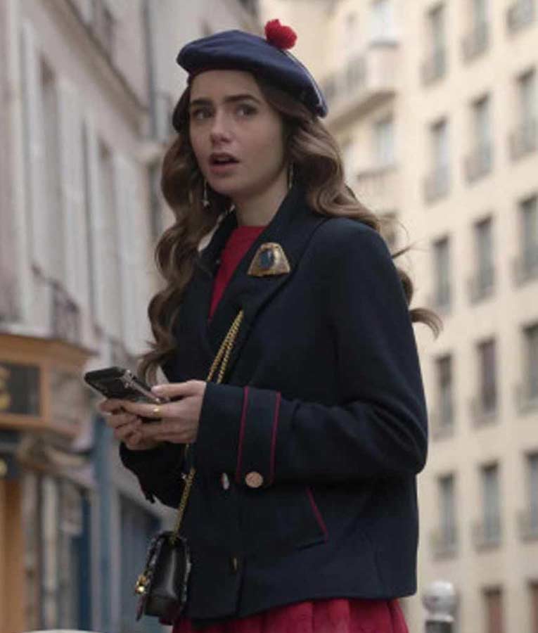 Lily Collins Emily In Paris Emily Cooper Blue Coat | Universal Jacket