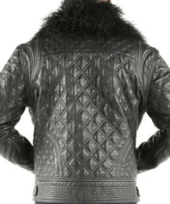 Black Pelle Pelle Quilted Fur Collar Biker Jacket 2022