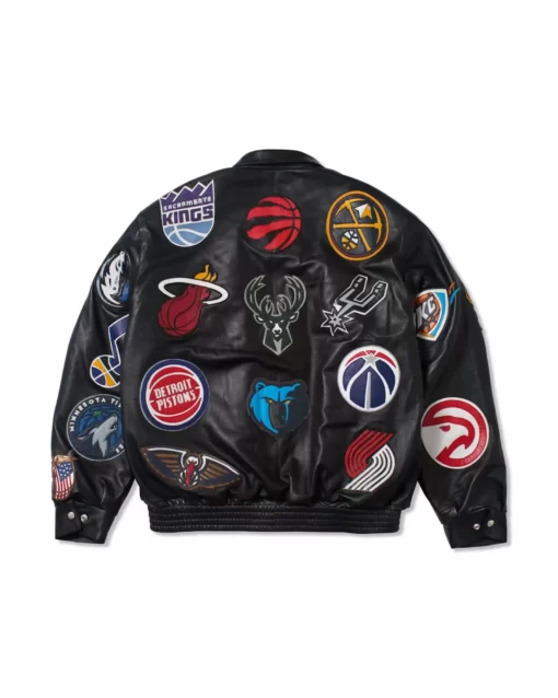 Black NBA Teams Collage Jeff Hamilton Leather Jacket 2022