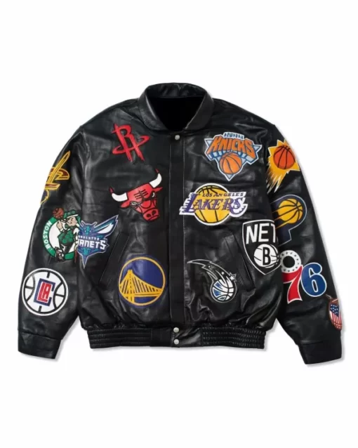 Black NBA Teams Collage Jeff Hamilton Leather Jacket