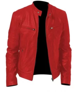 Cafe Racer Red Motorcycle Red Distressed Leather Jacket