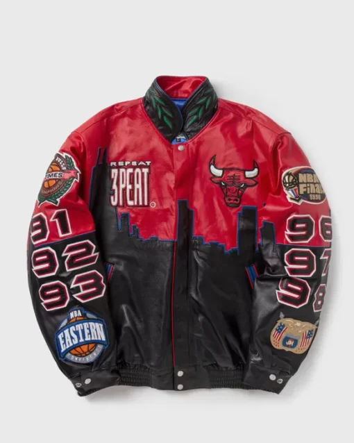 Three Peat Jeff Chicago Bulls Leather Jacket 2022