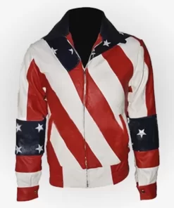 Women American Flag Leather Jacket