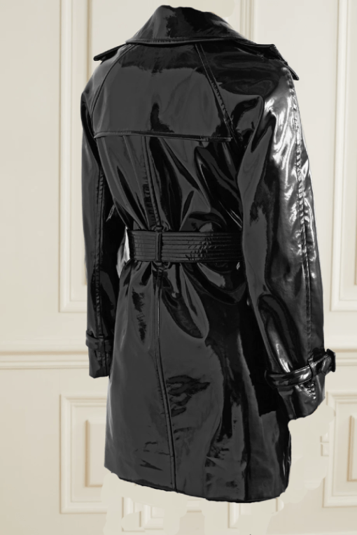 Belted Faux Patent-Leather Trench Coat l universal jacket