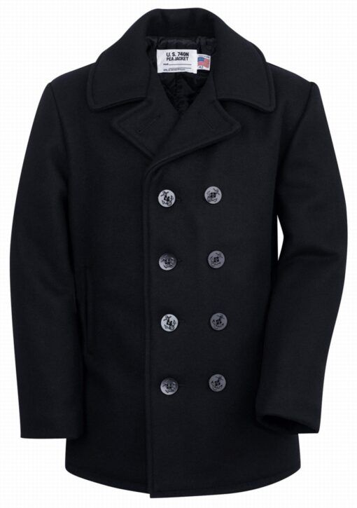Black Naval Pea Coat For Men