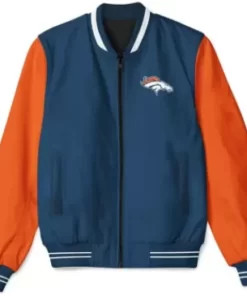 Men Denver Broncos NFL Blue And Orange Bomber Jacket