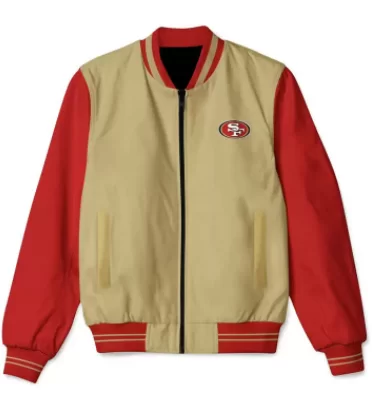 Men San Francisco 49ers NFL Cream And Red Bomber Jacket