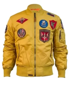 Top Gun MA-1 Nylon Bomber Wheat Men’s Jacket With Patches