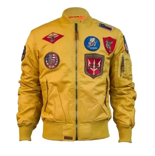 Top Gun MA-1 Nylon Bomber Wheat Men’s Jacket With Patches