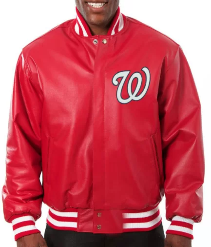 Washington Nationals Red Letterman Leather Jacket