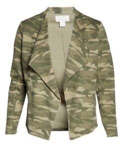 Drape Collar Knit Camo Blazer