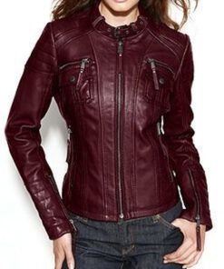 Women’s Burgundy Biker Leather Jacket