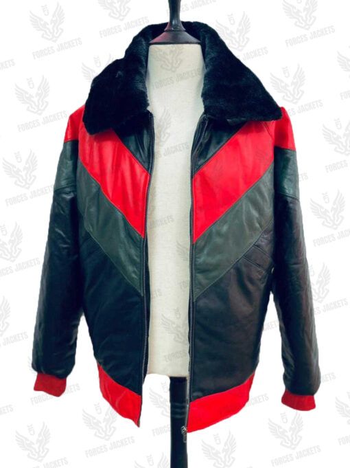 Red Green And Black Bomber Leather Jacket