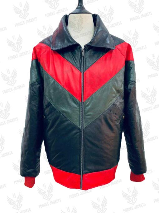 Red Green And Black Bomber Leather Jacket