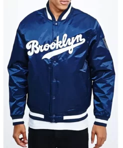 Brooklyn Dodgers Bomber Satin Navy Blue Jacket