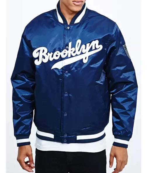 Brooklyn Dodgers Bomber Satin Navy Blue Jacket