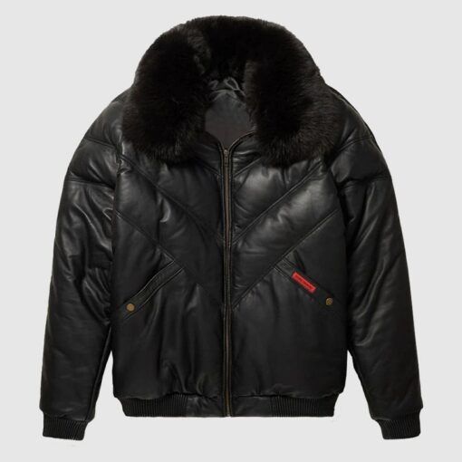 Leather-Black-V-Bomber-Jacket