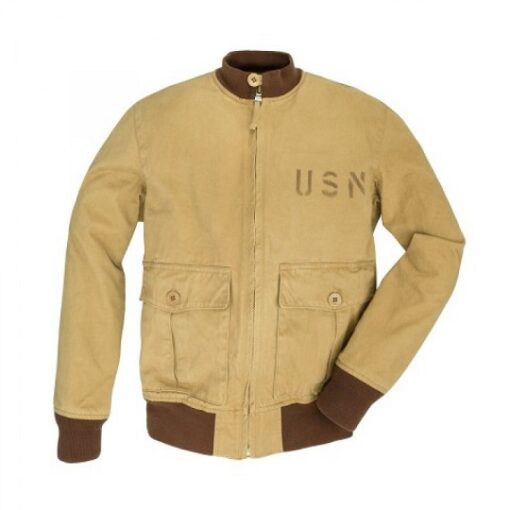 Mens-US-Navy-Beige-Cotton-Bomber-Jacket