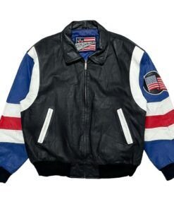 Men’s USA Flag Black Leather Jacket
