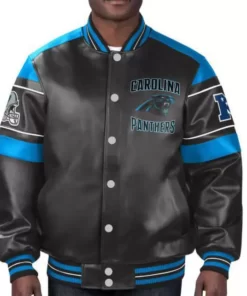 NFL Carolina Panthers Black Blue Leather Jacket