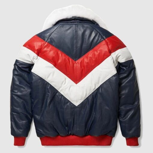 Red-White-V-Bomber-Leather-Jacket