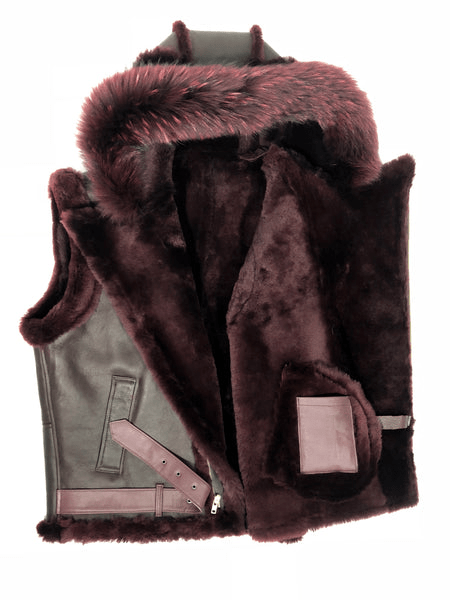 Sheepskin-Maroon-Leather-Fox-Fur-Vest
