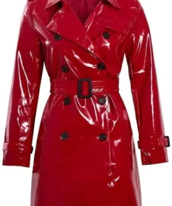 Shiny Red Leather Double Breasted Coat