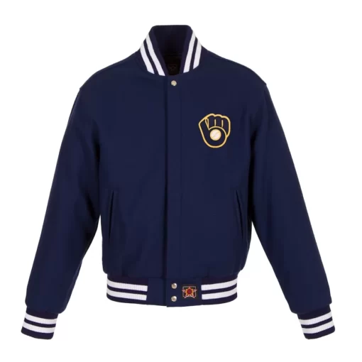 Women’s JH Design Navy Milwaukee Brewers Embroidered Logo All-Wool Jacket