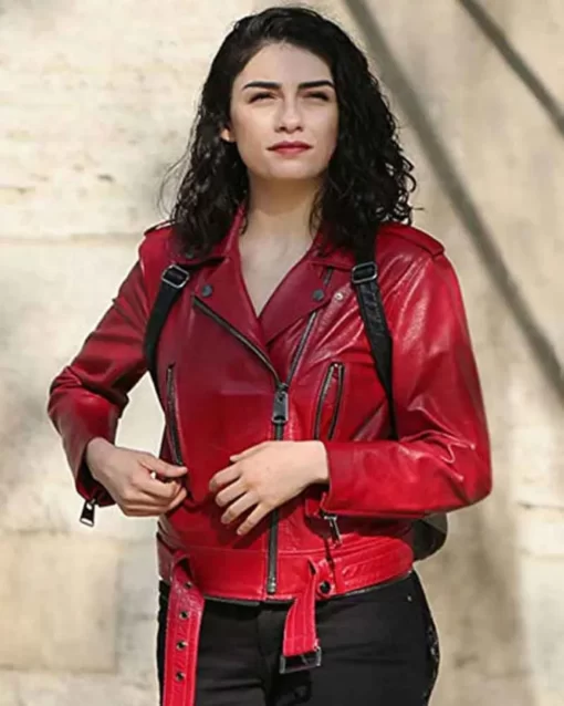 Zeynep Erman The Protector Red Biker Leather Jacket