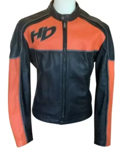 Harley Davidson Black and Orange Leather Jacket